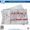 Dental Rubber Dam Assorted Tray Setup with clamps, punch plier, light forceps, and frame.