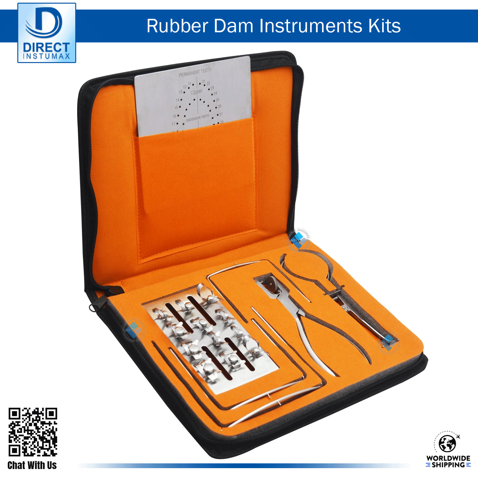Dental Rubber Dam Endodontic Assorted Box Setup Dental Rubber Dam Endodontic Assorted Box Setup including clamps, frame, Ainsworth punch, and Brewer forceps.