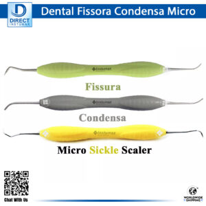 Basic Dental Filling Restoration Instruments Kit with spatula plugger, condenser, and micro sickle scaler with silicon handles.