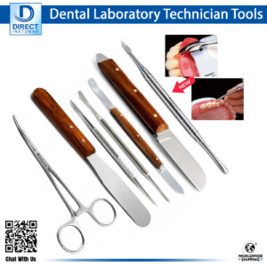 Dental Laboratory Technicians Tools Set including Pean Forceps, Cement Spatula, Zahle, Beale Carver, Lecron Carver, Fahen Wax Knife, Plaster Knife, and Ness Matrix Carver