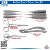 Feline Tooth Extraction Instruments Kit including Coupland Elevators, Warwick James, Mayo Hegar, Tooth Forceps Fig 17, and LaGrange Scissors