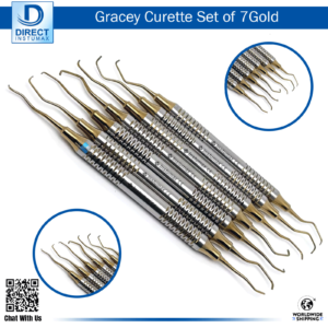 Gracey Curettes Set of 7 with Lightweight Hollow Handles and Golden Titanium Tips