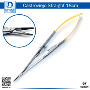 Castroviejo Needle Holder 18cm TC Tip Straight on a surgical tray