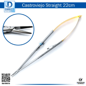 Castroviejo Needle Holder 22cm TC Tip on a surgical tray