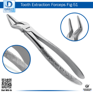 Tooth Extraction Forceps Fig. 51 for extracting remaining roots of upper teeth on a clean background
