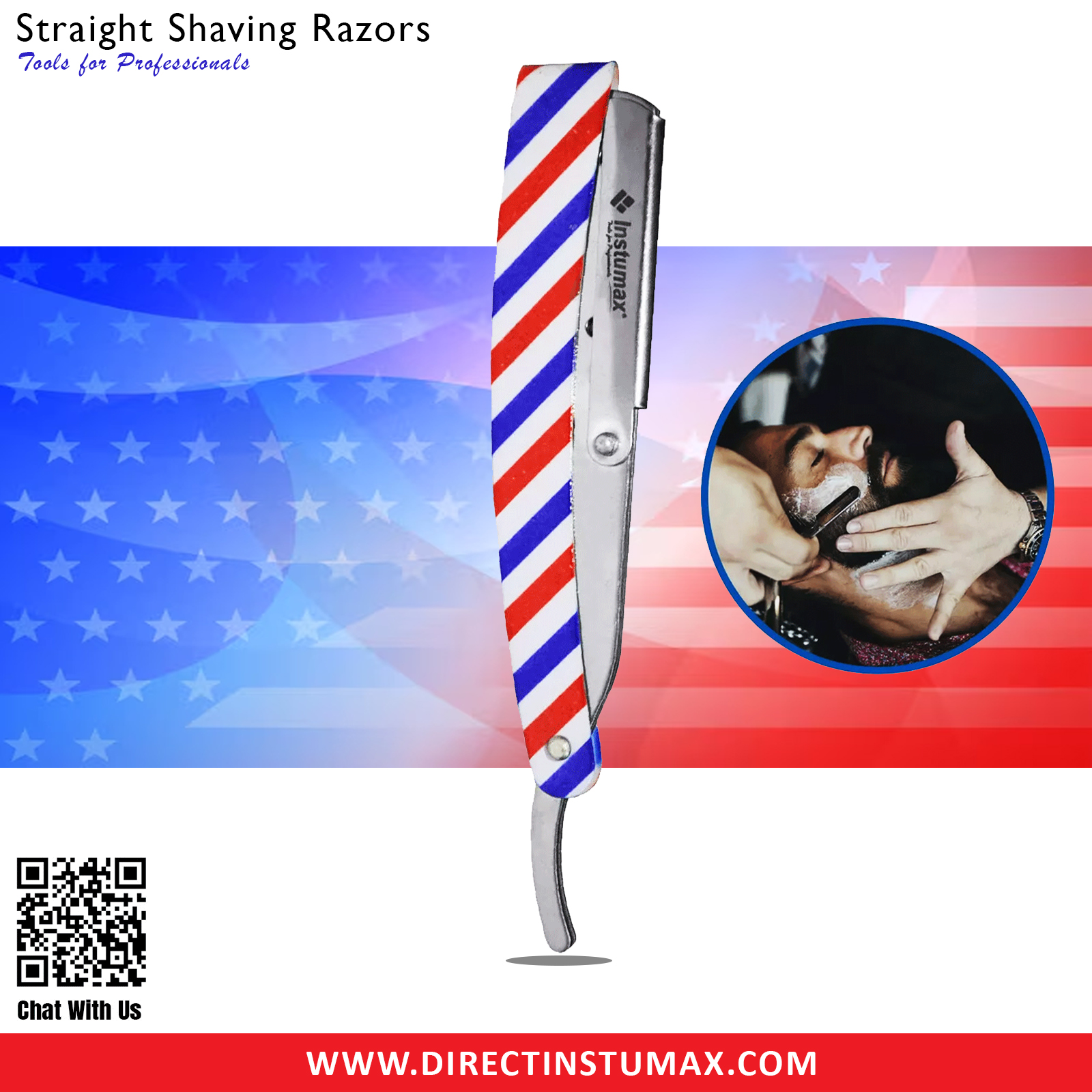 American Flag Colors Barber Shaving Razor with Wooden Handle