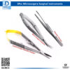 Microsurgical Surgery Set featuring TC Castroviejo, Noyes Micro Scissors, and Debakey Tissue Tweezer in stainless steel.